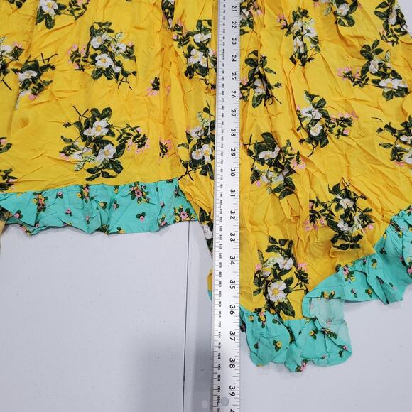 Matilda Jane Dress Women Small Yellow Floral Off Shoulder Ruffle Hem Aqua Boho - Picture 6 of 8